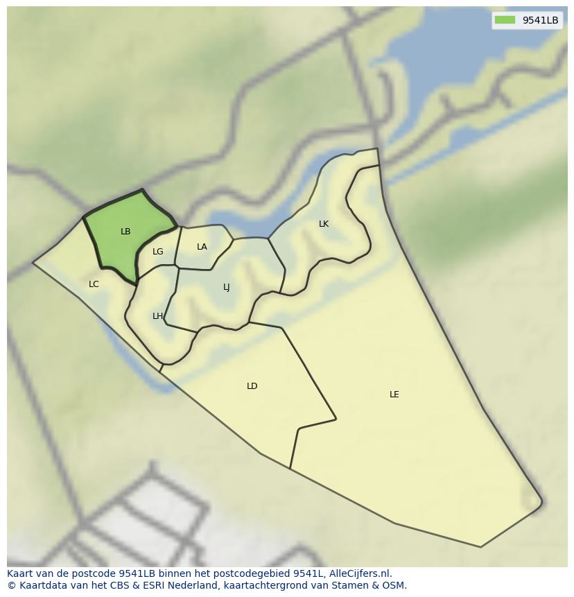 Afbeelding van het postcodegebied 9541 LB op de kaart.