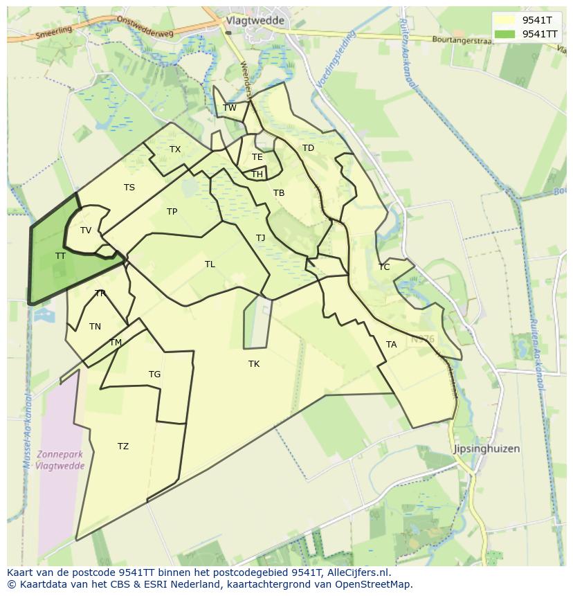 Afbeelding van het postcodegebied 9541 TT op de kaart.