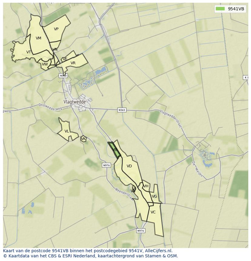 Afbeelding van het postcodegebied 9541 VB op de kaart.