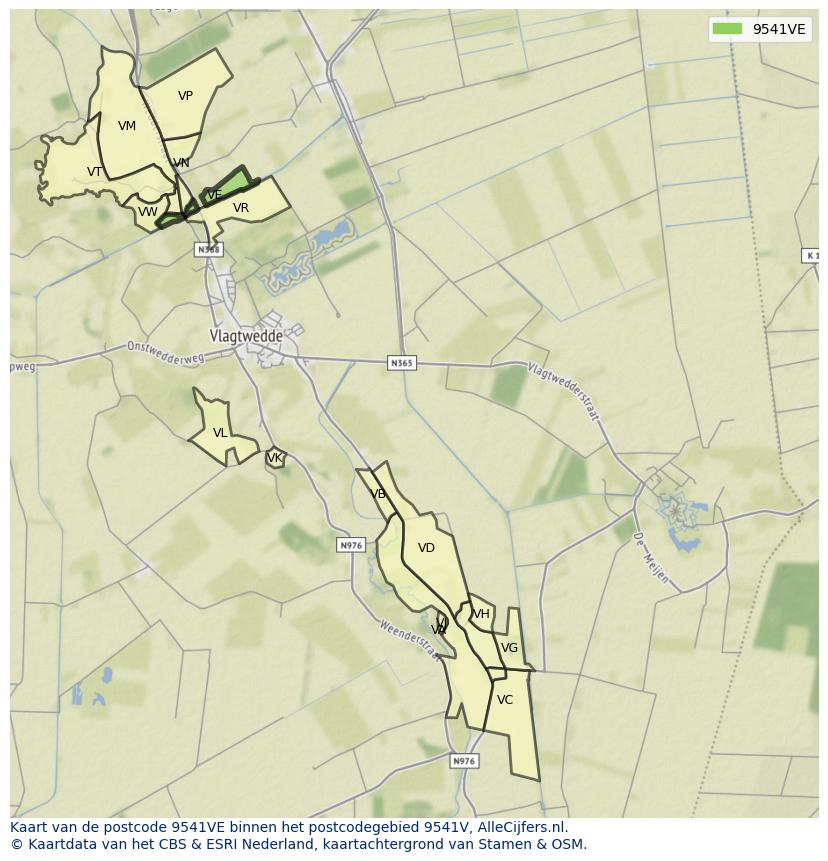 Afbeelding van het postcodegebied 9541 VE op de kaart.