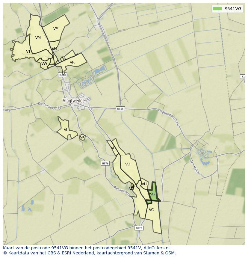 Afbeelding van het postcodegebied 9541 VG op de kaart.