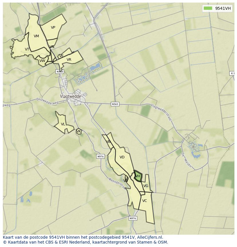 Afbeelding van het postcodegebied 9541 VH op de kaart.