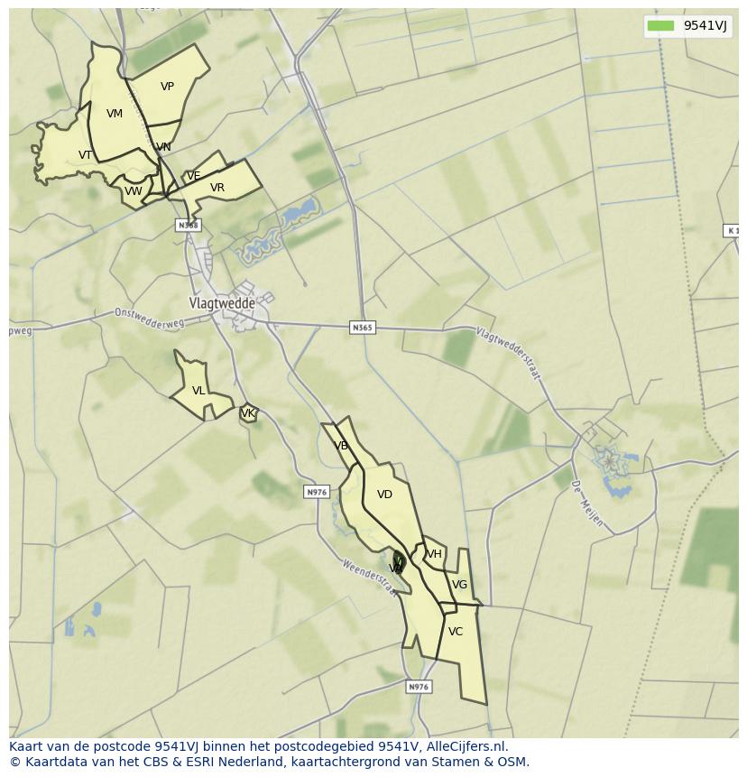 Afbeelding van het postcodegebied 9541 VJ op de kaart.
