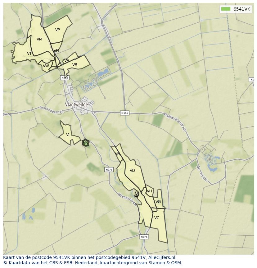 Afbeelding van het postcodegebied 9541 VK op de kaart.