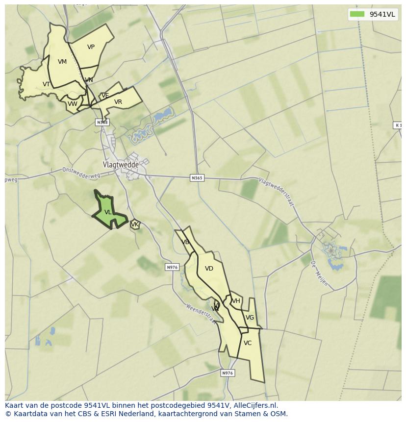 Afbeelding van het postcodegebied 9541 VL op de kaart.