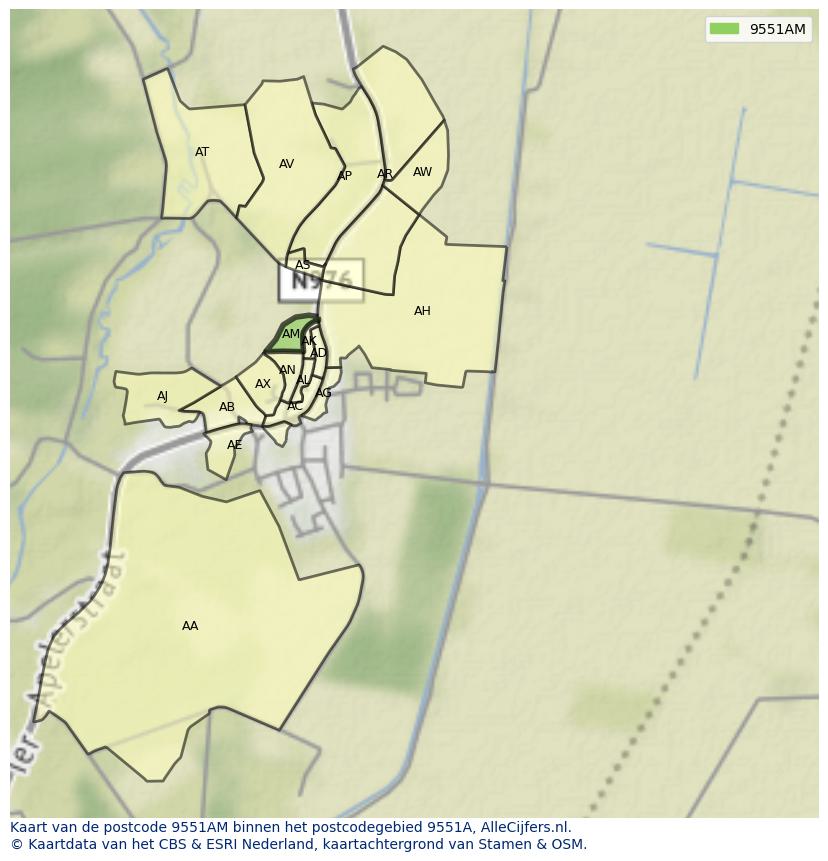 Afbeelding van het postcodegebied 9551 AM op de kaart.