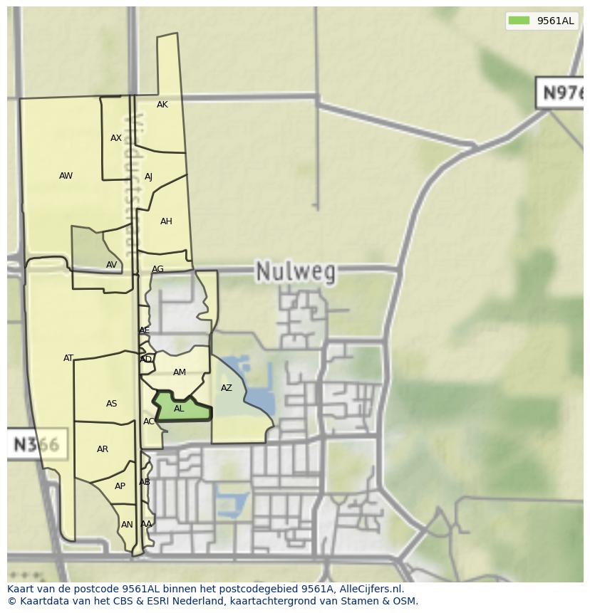 Afbeelding van het postcodegebied 9561 AL op de kaart.