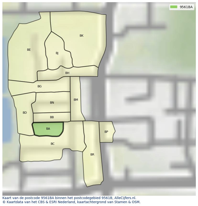 Afbeelding van het postcodegebied 9561 BA op de kaart.
