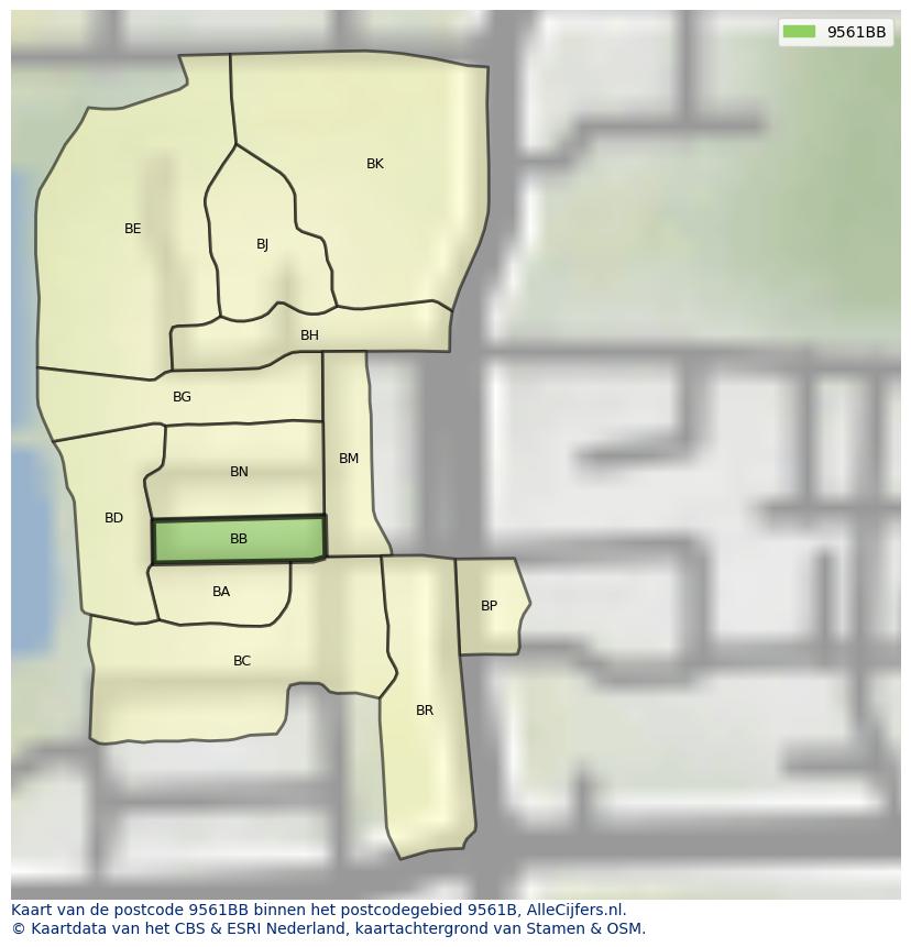 Afbeelding van het postcodegebied 9561 BB op de kaart.