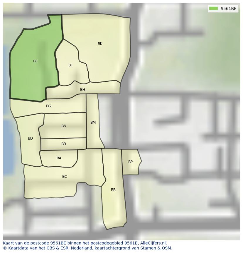 Afbeelding van het postcodegebied 9561 BE op de kaart.