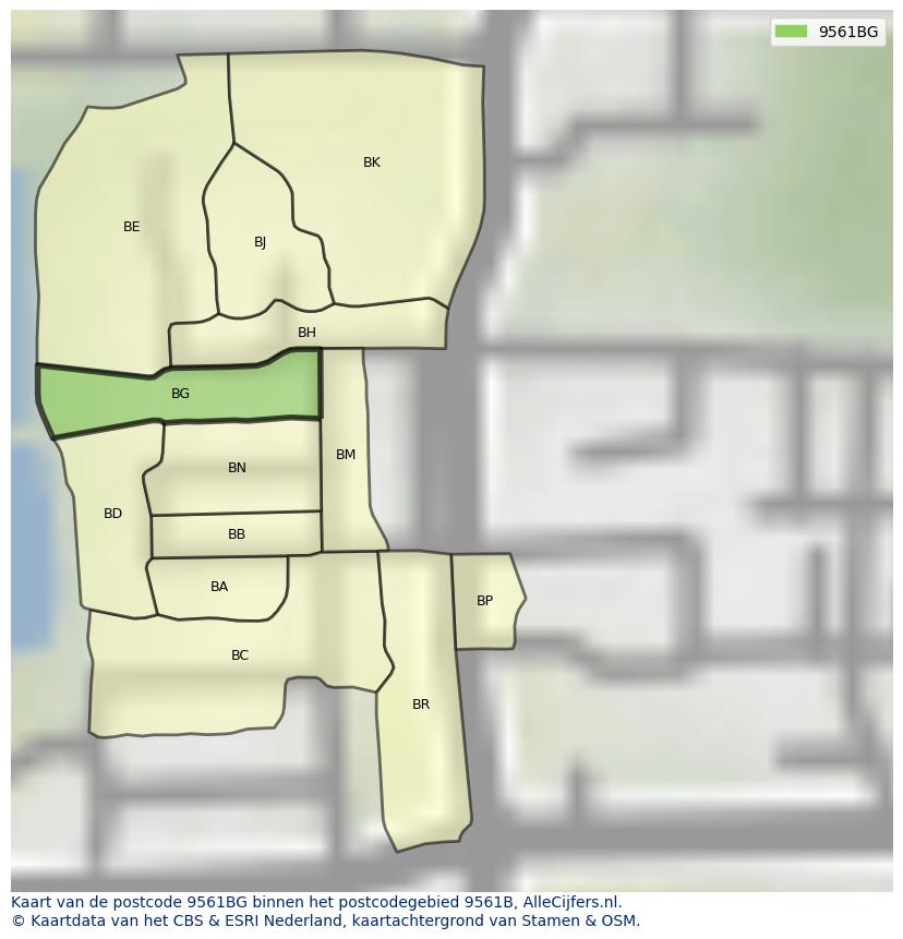 Afbeelding van het postcodegebied 9561 BG op de kaart.