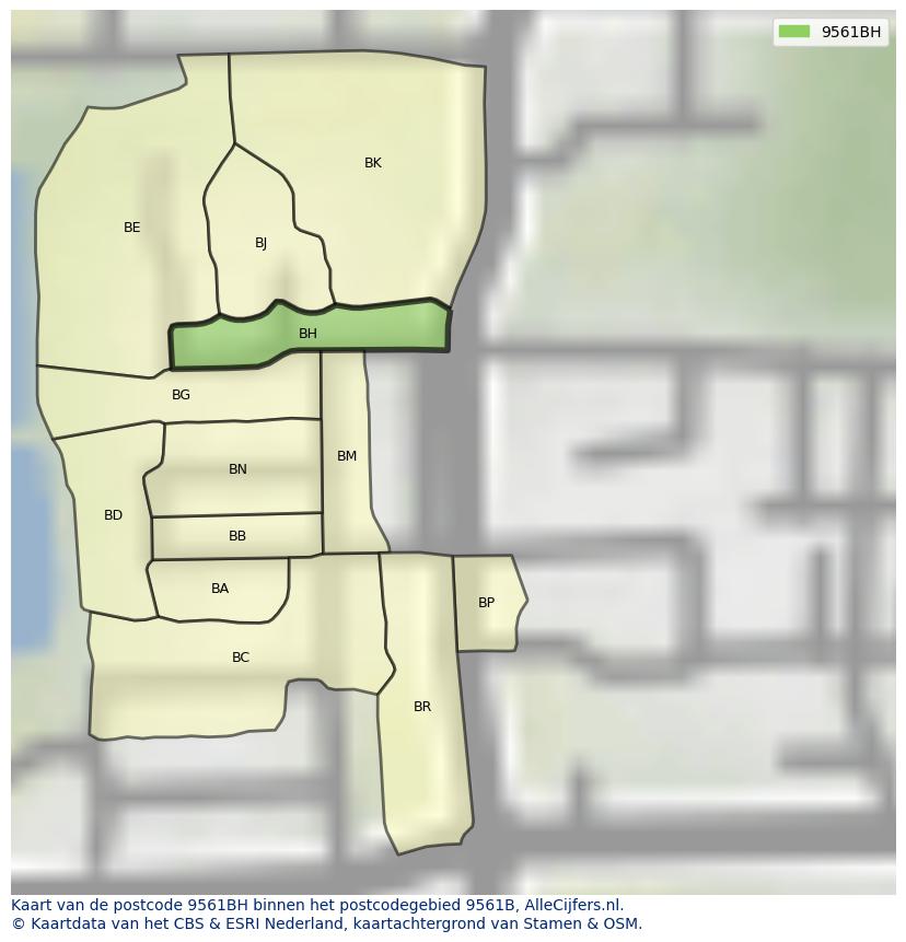 Afbeelding van het postcodegebied 9561 BH op de kaart.