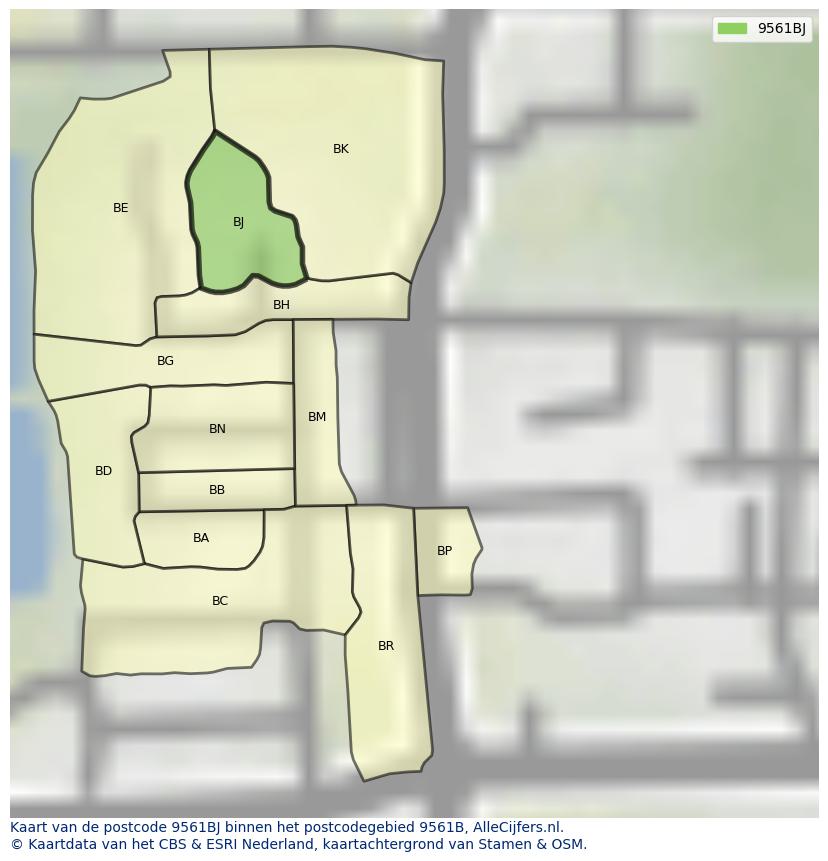 Afbeelding van het postcodegebied 9561 BJ op de kaart.