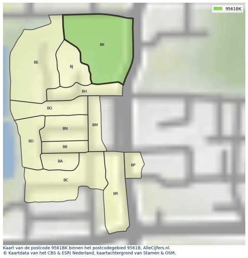 Afbeelding van het postcodegebied 9561 BK op de kaart.