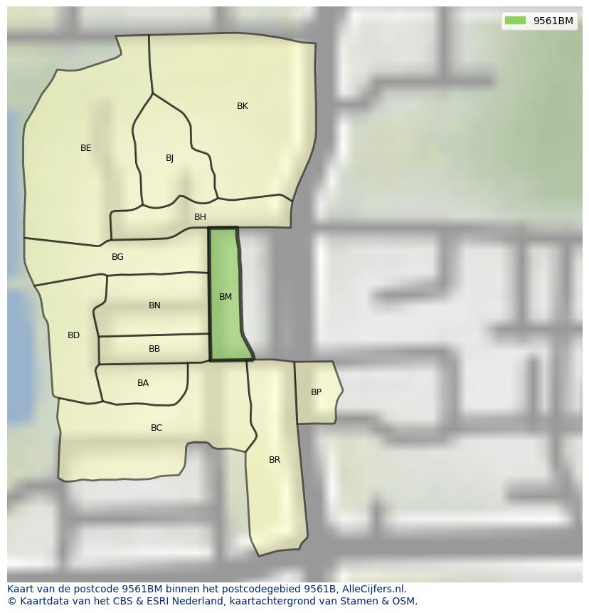 Afbeelding van het postcodegebied 9561 BM op de kaart.