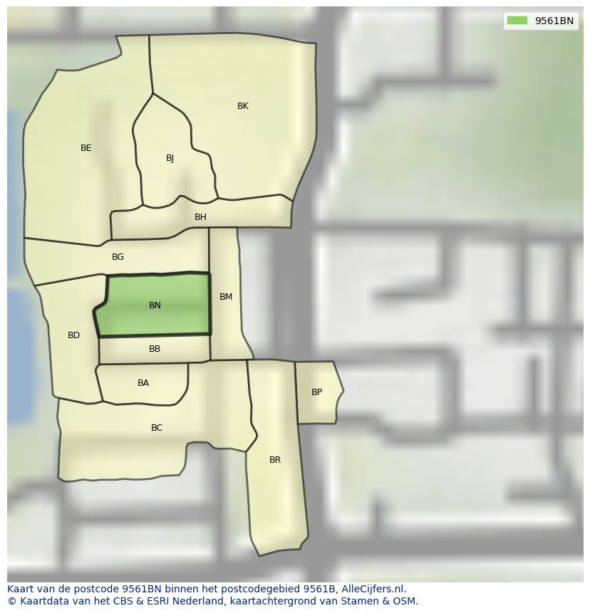 Afbeelding van het postcodegebied 9561 BN op de kaart.