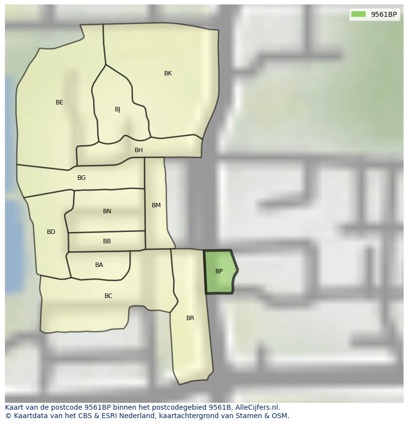 Afbeelding van het postcodegebied 9561 BP op de kaart.