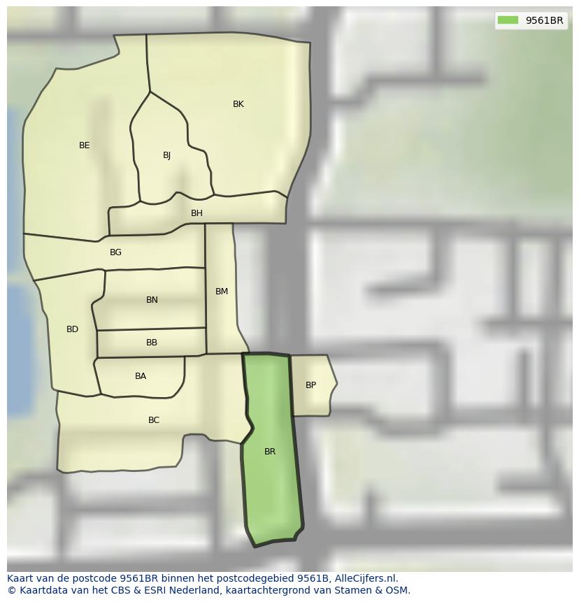 Afbeelding van het postcodegebied 9561 BR op de kaart.