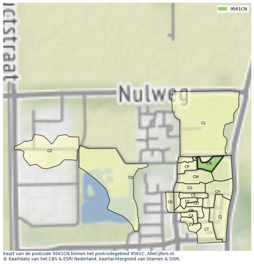 Afbeelding van het postcodegebied 9561 CN op de kaart.
