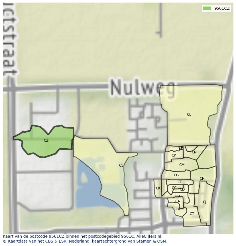 Afbeelding van het postcodegebied 9561 CZ op de kaart.