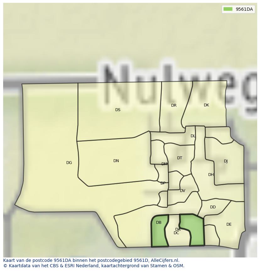 Afbeelding van het postcodegebied 9561 DA op de kaart.