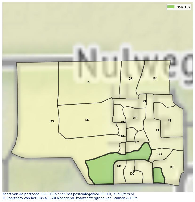 Afbeelding van het postcodegebied 9561 DB op de kaart.