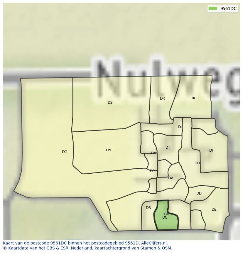 Afbeelding van het postcodegebied 9561 DC op de kaart.