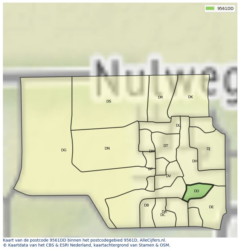 Afbeelding van het postcodegebied 9561 DD op de kaart.