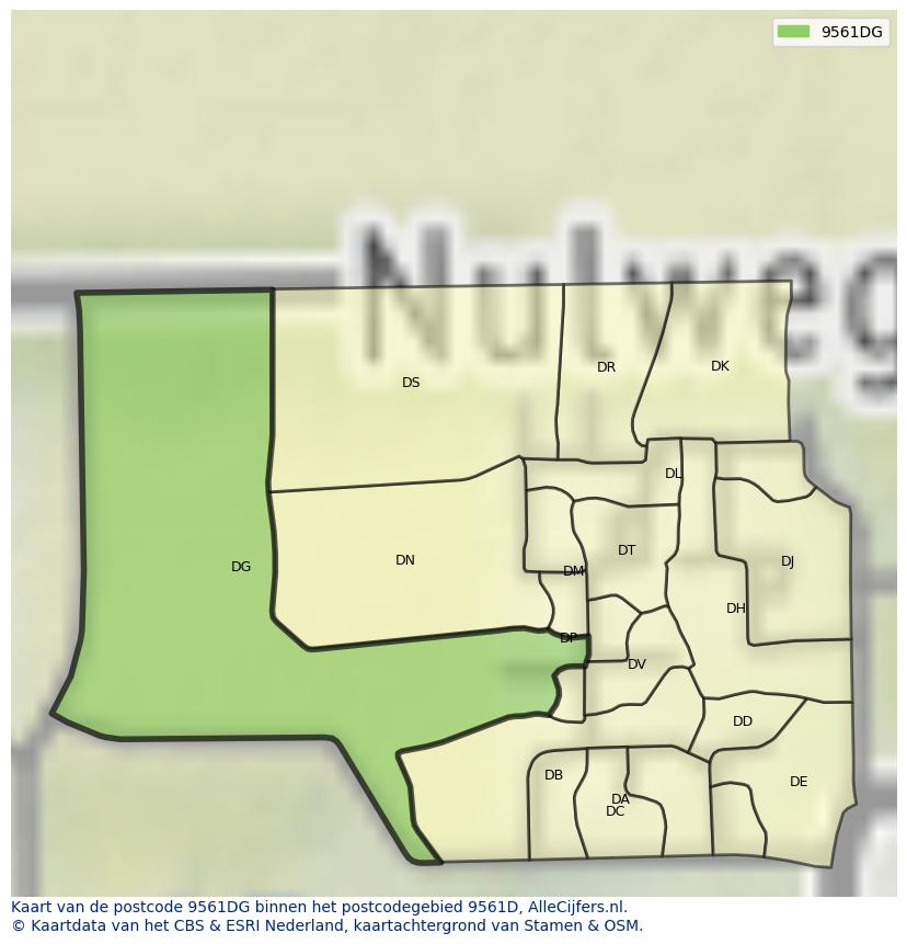 Afbeelding van het postcodegebied 9561 DG op de kaart.