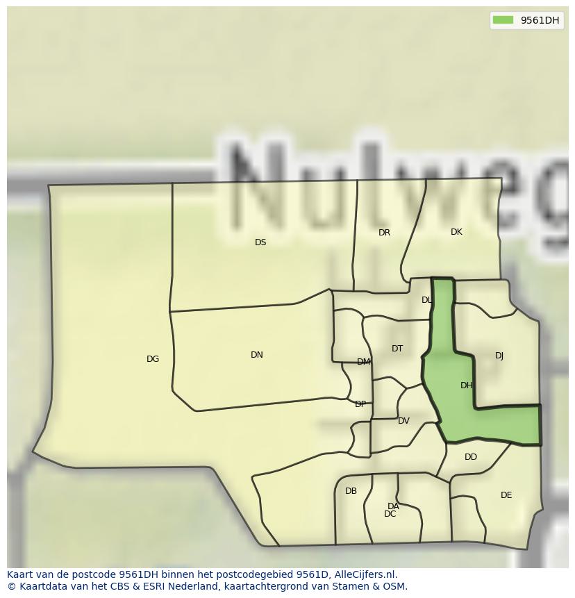 Afbeelding van het postcodegebied 9561 DH op de kaart.