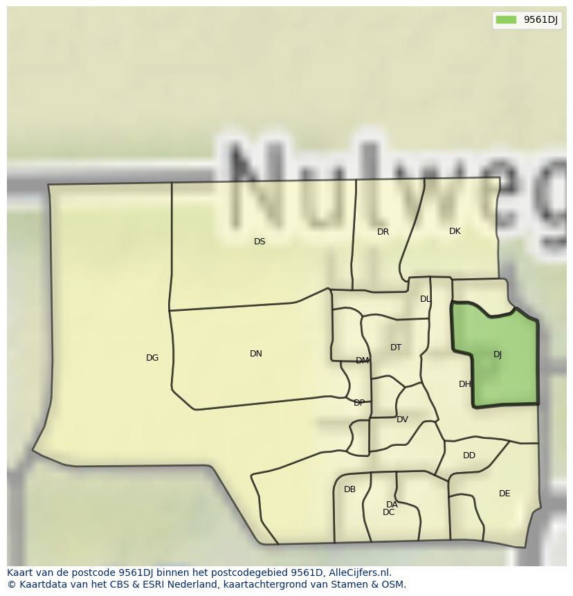 Afbeelding van het postcodegebied 9561 DJ op de kaart.