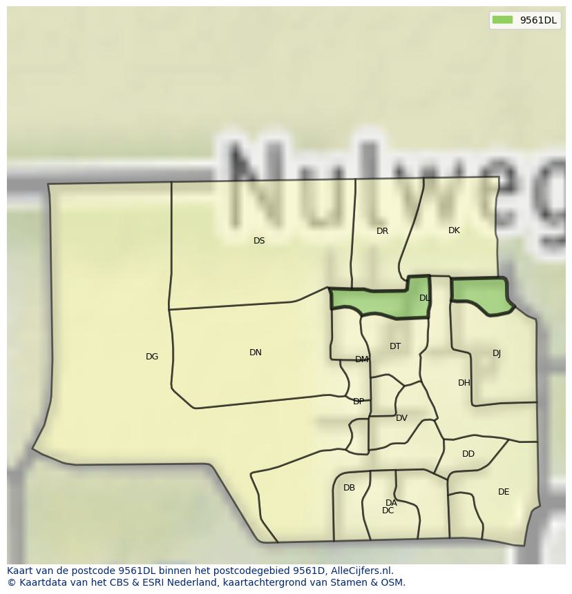Afbeelding van het postcodegebied 9561 DL op de kaart.