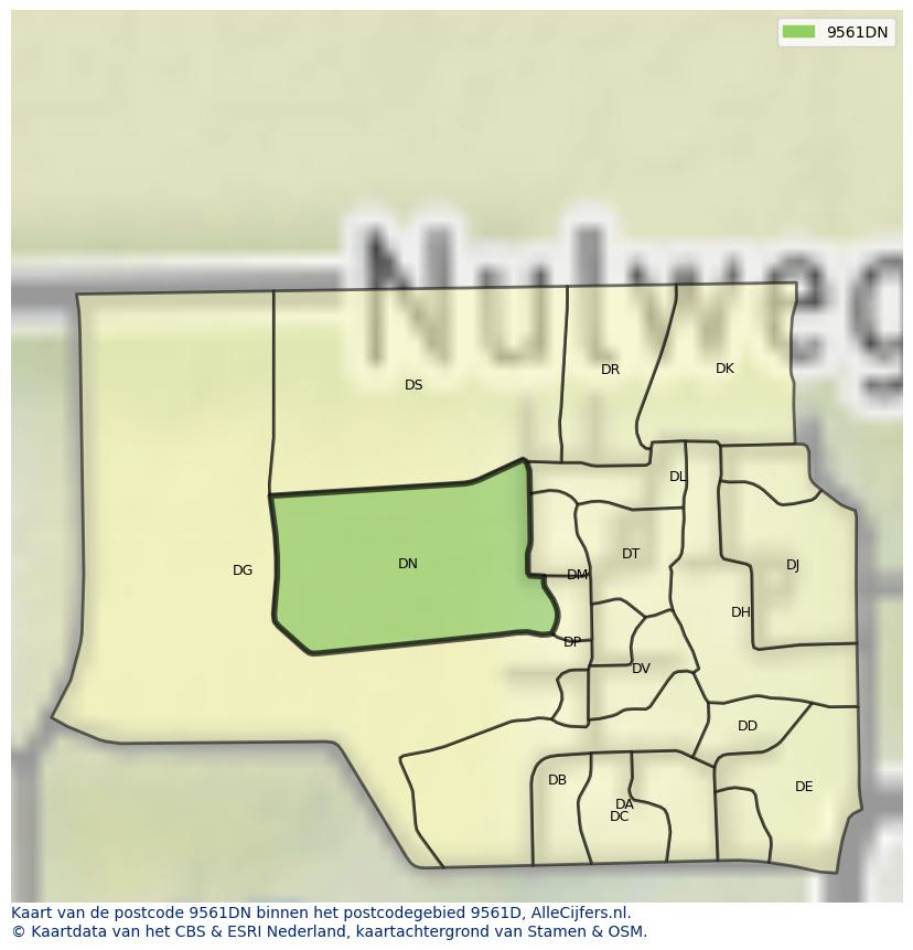 Afbeelding van het postcodegebied 9561 DN op de kaart.