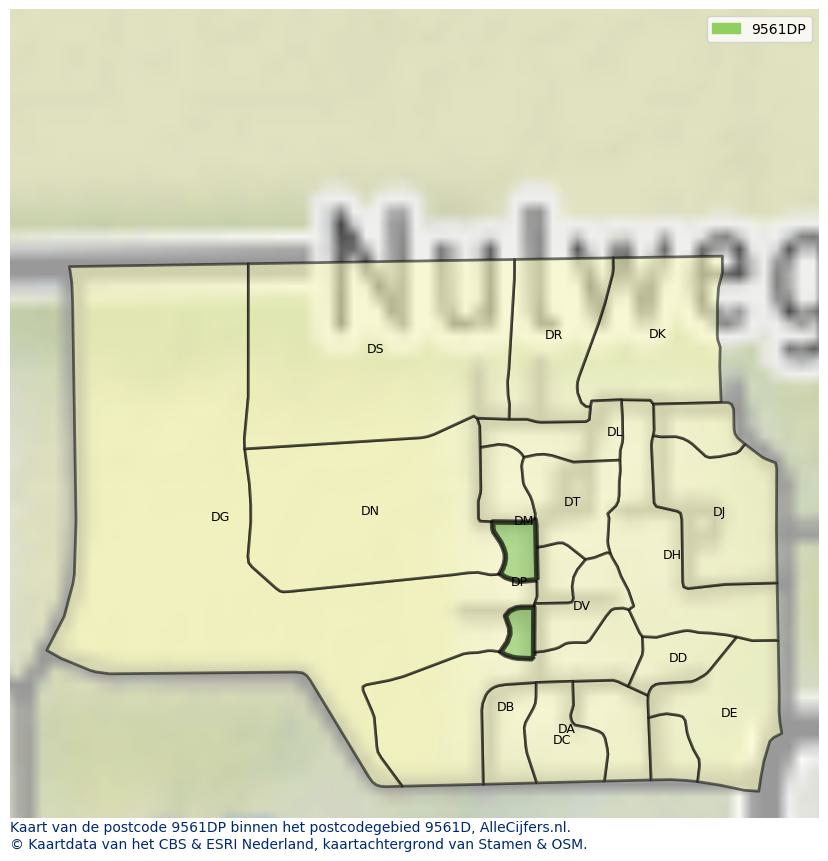 Afbeelding van het postcodegebied 9561 DP op de kaart.