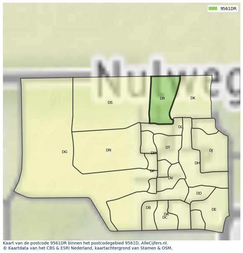 Afbeelding van het postcodegebied 9561 DR op de kaart.