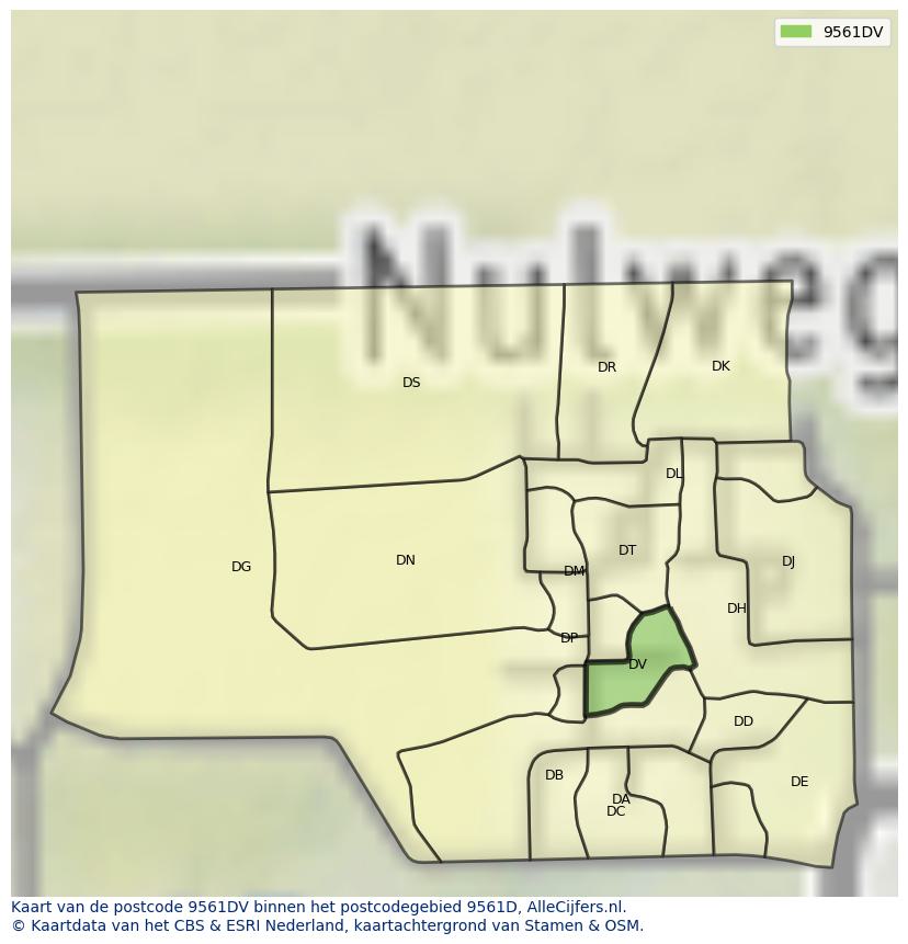 Afbeelding van het postcodegebied 9561 DV op de kaart.