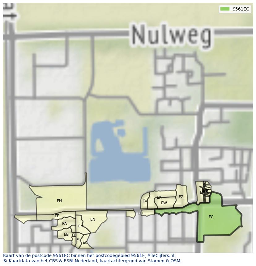 Afbeelding van het postcodegebied 9561 EC op de kaart.