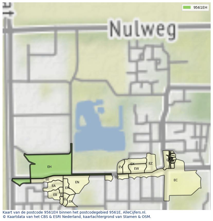 Afbeelding van het postcodegebied 9561 EH op de kaart.