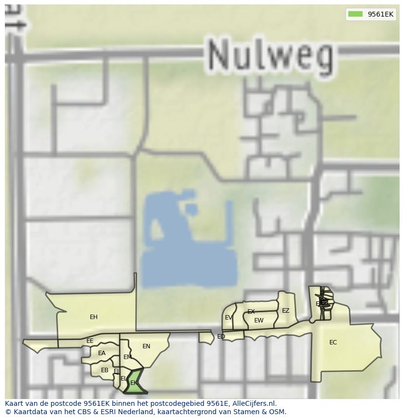 Afbeelding van het postcodegebied 9561 EK op de kaart.
