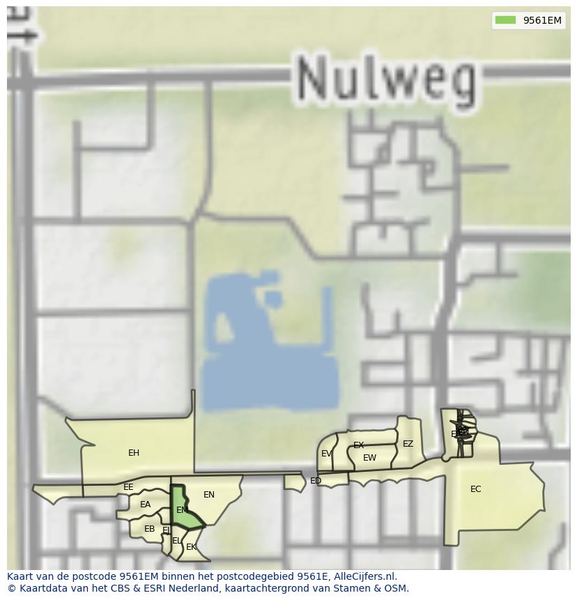 Afbeelding van het postcodegebied 9561 EM op de kaart.