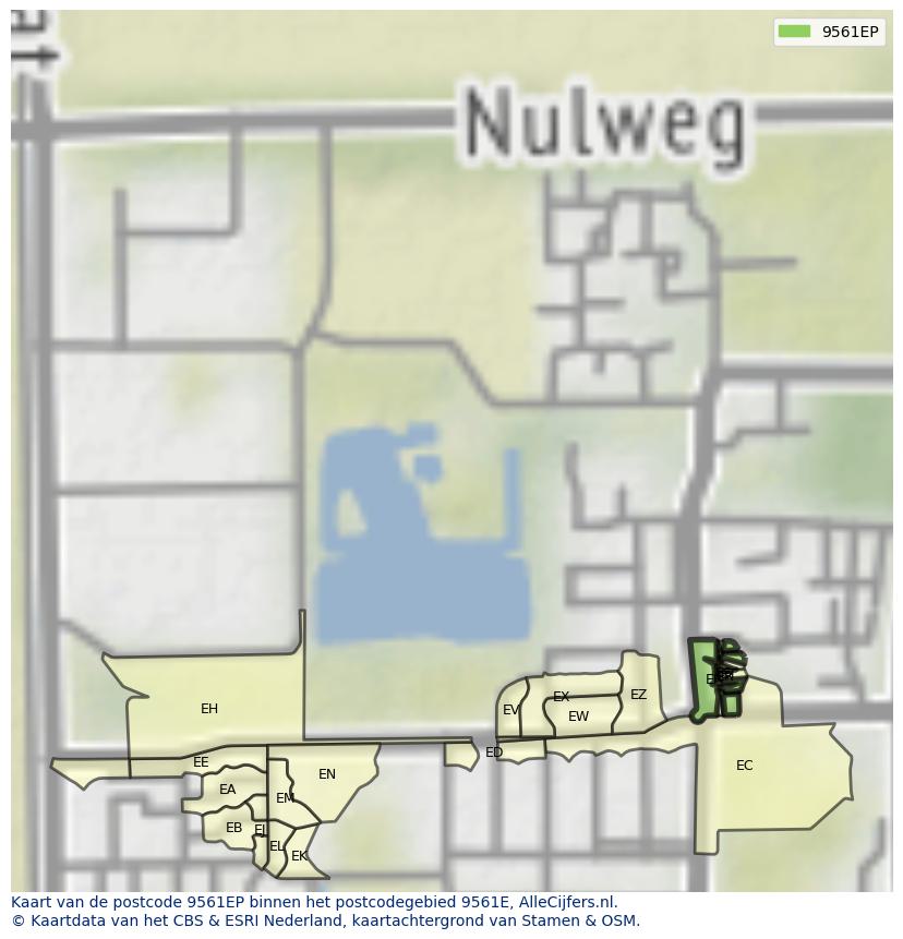 Afbeelding van het postcodegebied 9561 EP op de kaart.