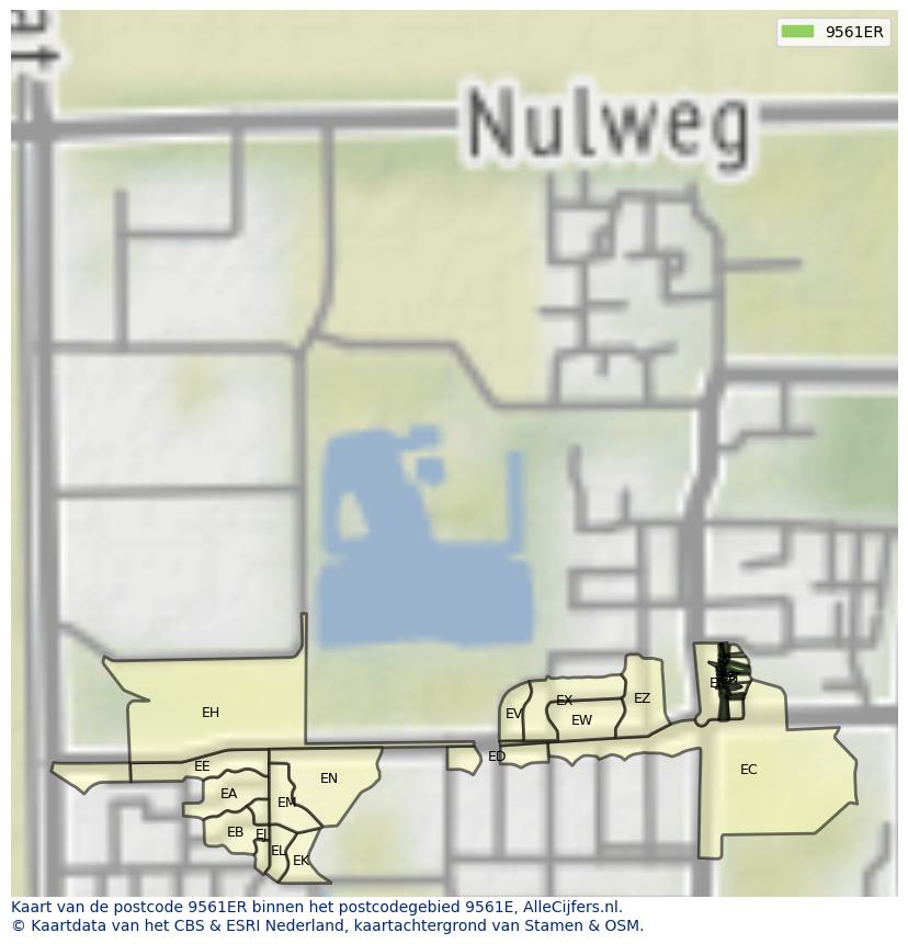 Afbeelding van het postcodegebied 9561 ER op de kaart.