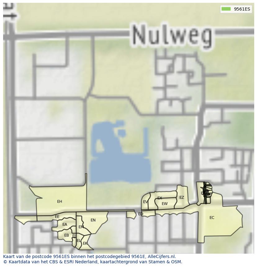 Afbeelding van het postcodegebied 9561 ES op de kaart.