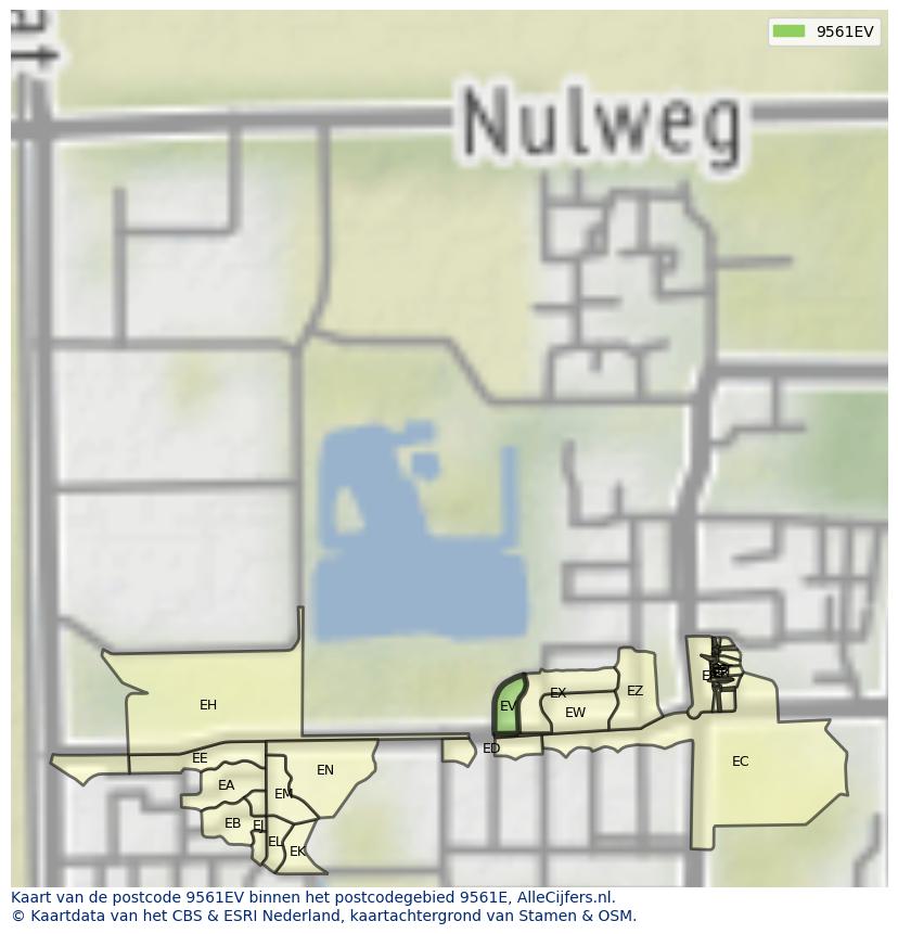 Afbeelding van het postcodegebied 9561 EV op de kaart.
