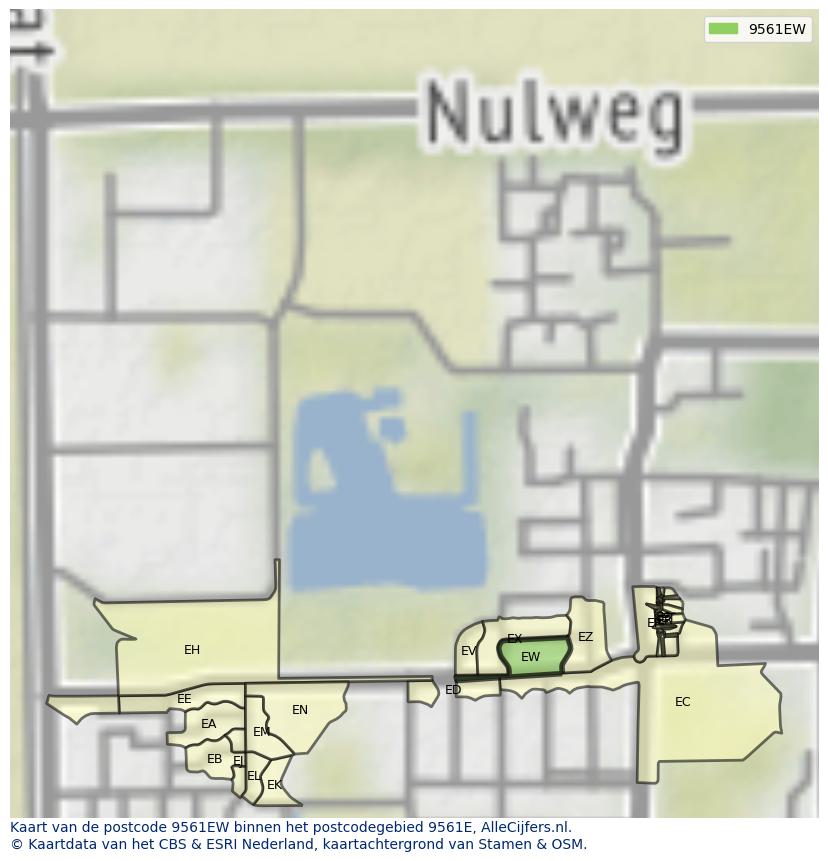 Afbeelding van het postcodegebied 9561 EW op de kaart.