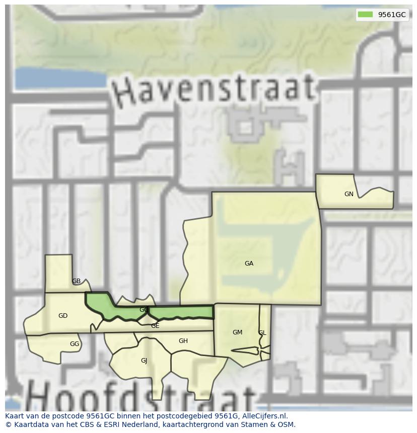 Afbeelding van het postcodegebied 9561 GC op de kaart.