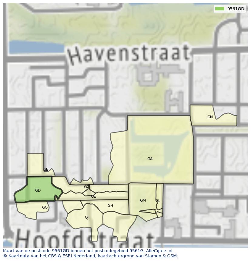 Afbeelding van het postcodegebied 9561 GD op de kaart.