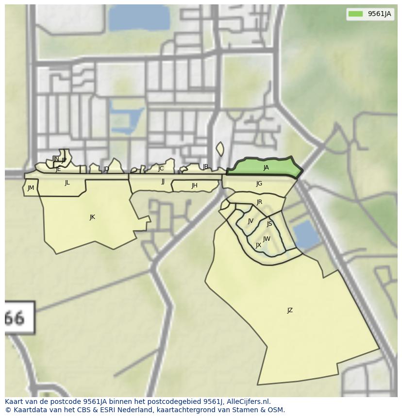 Afbeelding van het postcodegebied 9561 JA op de kaart.