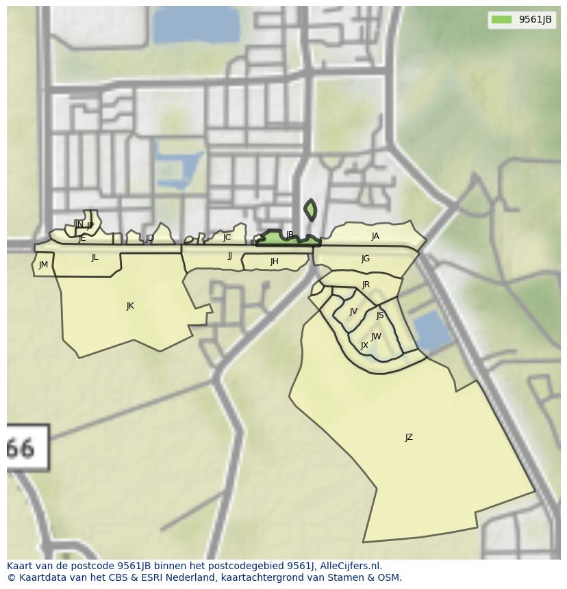 Afbeelding van het postcodegebied 9561 JB op de kaart.