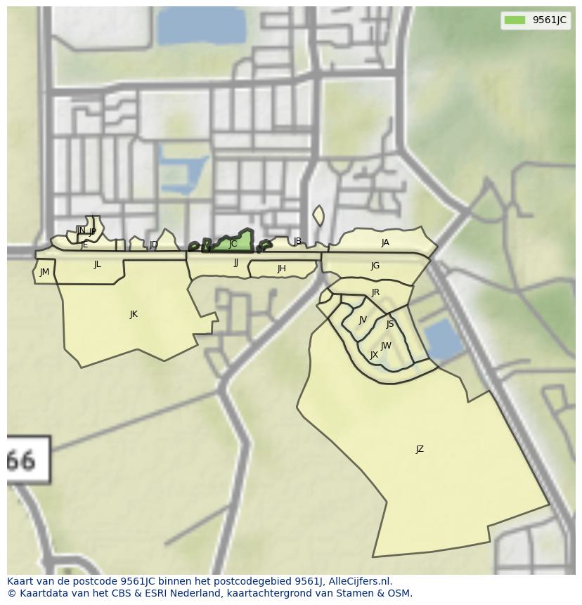 Afbeelding van het postcodegebied 9561 JC op de kaart.